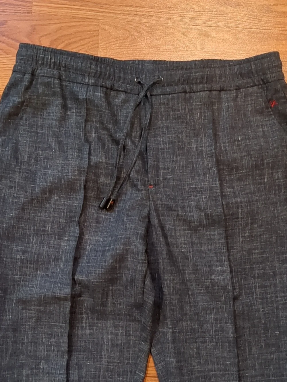Isaia Napoli Charcoal Grey Comfort Project Drawstring Trousers- Wool Silk Linen